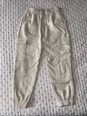 Cream leather Cargo Jogger Pants